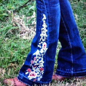 Dark Wash Boot Cut Embroidered Jeans